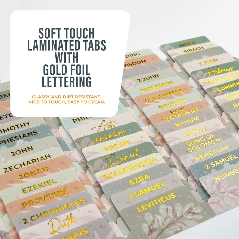 OFFILICIOUS Floral Boho Bible Book Tabs – 100 Soft-Touch, Laminated Bible Tabs for KJV & Niv Bible – Durable Tabs for Bibles – Protestant & Catholic Bible Tabs Large Print – Pink Nlt Bible Tabs for Women & Men - Image 5